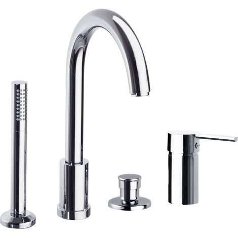 Grifo de Repisa de Baño-Ducha Monomando Cromado con Accesorios de Ducha y Caño Serie Drako (1/5)