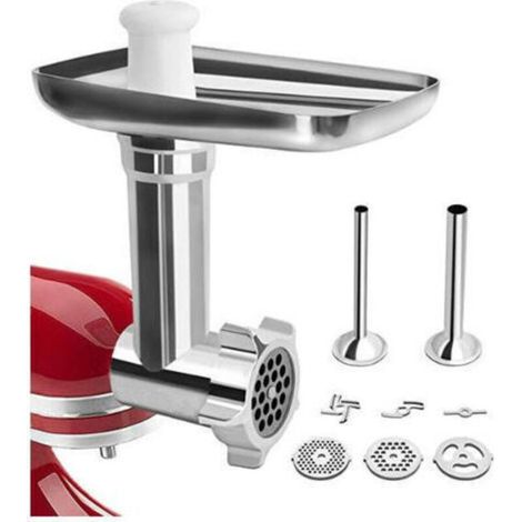 KitchenAid meat mincer accessories, KitchenAid mincer for stand mixer, with 3 grinding plates and 2 stuffing tubes for KitchenAid Artisan meat mincer (1/5)