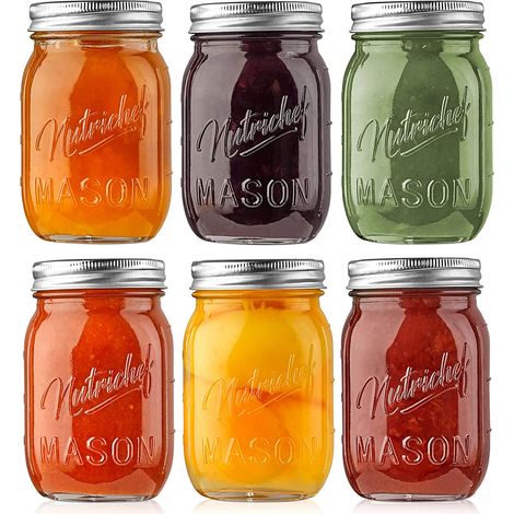 Nutrichef Set 6 Barattoli Vetro Con Coperchio 470 ml, Barattolo Vetro, Contenitore Miele per Marmellata, Fiocchi d’avena, Gelatina, Miele, Candele e Fai-Da-Te (1/5)