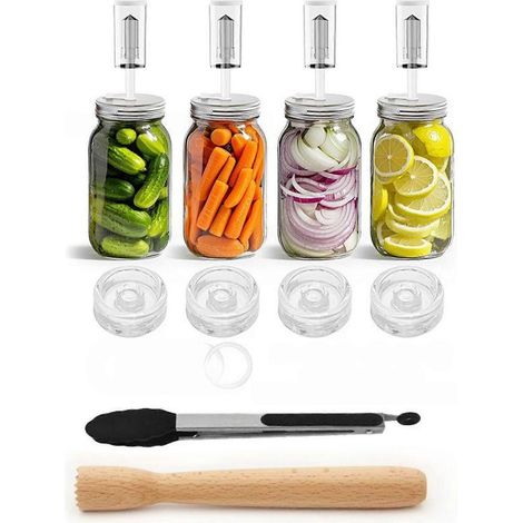 Fermentationsset für Einmachgläser mit breiter Öffnung, Set zum Einlegen von Gurken/Sauerkraut mit 4 Gärgewichten aus Glas (1/5)