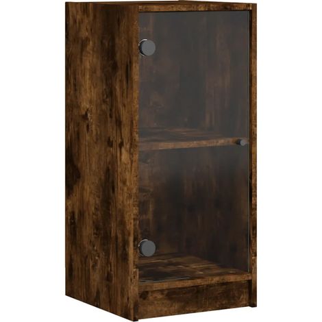 Armadietto laterale in legno multistrato 35 x 37 x 75 cm con ante in vetro design intramontabile in rovere fumo 020049320
