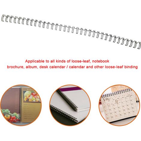 100 Pièces Fil de Reliure Double Boucle 9,5mm Noir pour Calendrier en Fer A4 34 Dents 3:1 (1/4)