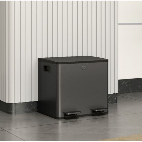 Pattumiera a pedale doppia 2 x 15 L in acciaio inox nero (1/5)