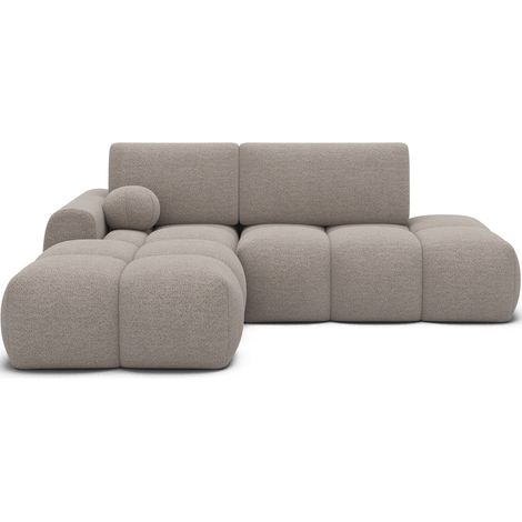 Canapé d’angle convertible 3 places tissu BINUTO 227cm - Coffre de rangement angle droit-Beige-angle droit (1/5)