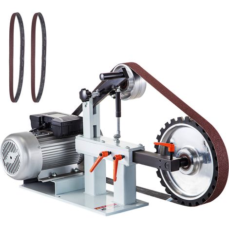 Mophorn 2HP Bandschleifmaschine, konstante Geschwindigkeit, 2 x 82 Zoll Bandschleifmaschine mit 3 Schleifscheiben, 110V, 12 Zoll Scheibe, flache Auflagefläche für Messerherstellung