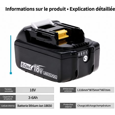 Batterie Lithium 18V 6.0Ah 6000mAh 5S2P pour Outillage Électroportatif Noire 12 × 7 × 7,5 cm 580 g – Livraison gratuite (1/5)