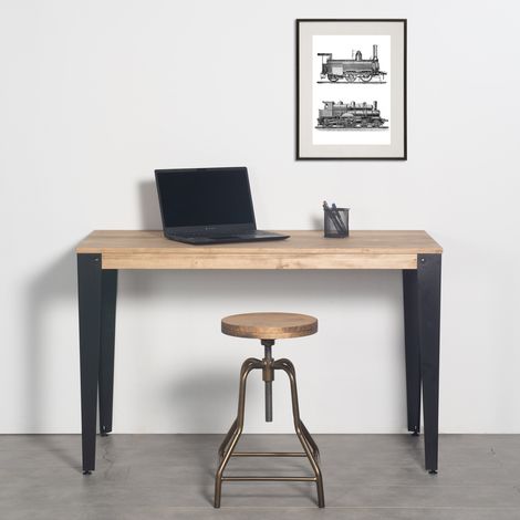 Mesa Lunds 110x70x75cm Negra en madera maciza de pino acabado vintage estilo industrial Box Furniture
