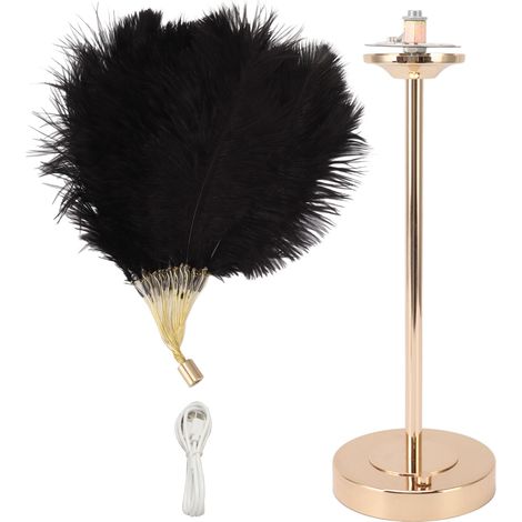 Lampe de table Feather, 3 couleurs, variateur tactile, prise USB, style romantique et moderne, lampe de chevet décorative pour chambre à coucher, noire