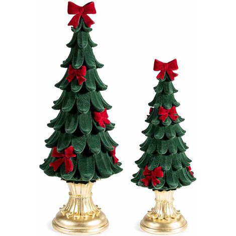 Set di 2 alberi di Natale in resina e velluto, 41 e 31 cm