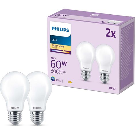 Philips LED Lampadina LED, Luce Bianca Calda, 60W, E27, 2 Pezzi (1/4)