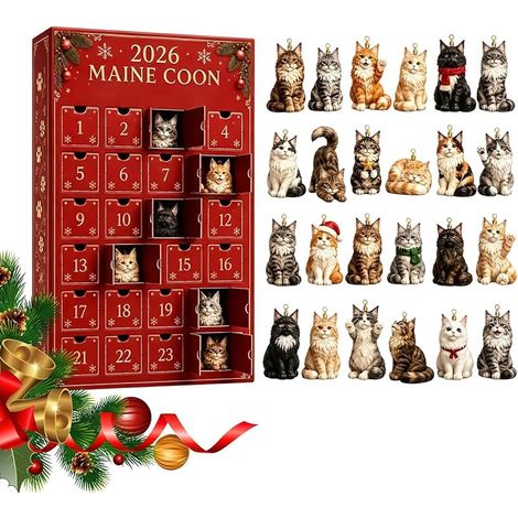 Adventskalender 2026 – Niedliche 2D-Acryl-Katzendekoration – 24 Tage (1/5)