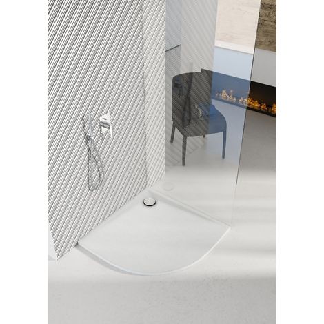 Receveur de douche en acrylique blanc - structure en pierre - semi circulaire R55 - CRES - 80 x 80 (1/5)