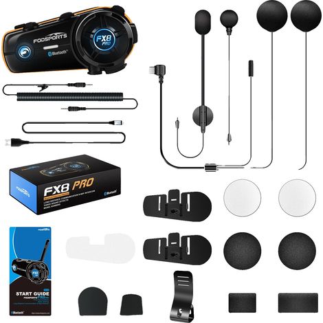 Intercomunicador para motocicleta, admite hasta 10 motociclistas, alcance máximo de intercomunicación de 500 a 1000 m, conexión Bluetooth, batería de 900 mAh. (1/5)