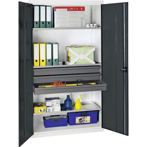 Stumpf Gabinete de herramientas y materiales Serie 3000 gris claro / gris antracita + 3 cajones de 100 mm + 3 estantes extraíbles continuos - 3008271