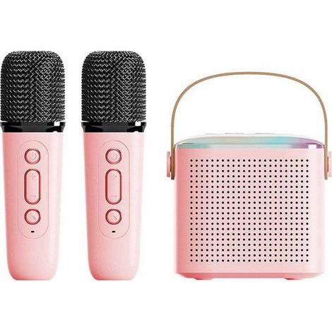 1 enceinte portable Bluetooth, karaoké maison avec micro intégré, lecture carte TF et sortie casque - Rose (1/5)
