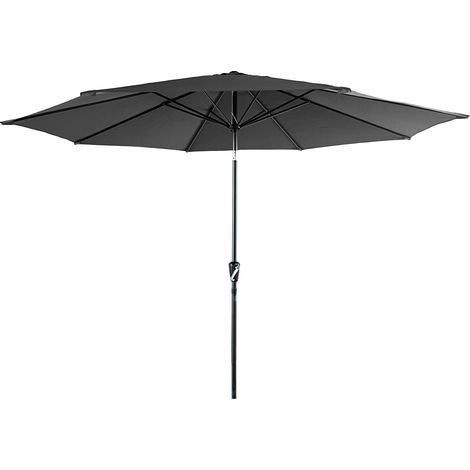 Happy Garden – Parasol droit rond 3,30m gris – Mât en aluminium – Toile en polyester 160g/m² – Système d'ouverture manivelle – Protection UV20+