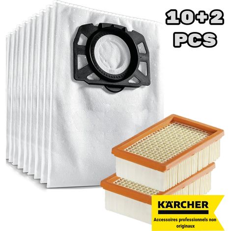 Adatto per Kärcher WD 4, WD 5, WD 6, WD 4290 / 5200 M / 5300 M / 5600 MP Sacchetto filtro per lanugine + filtro piatto pieghettato (confezione da 10+2) (1/4)