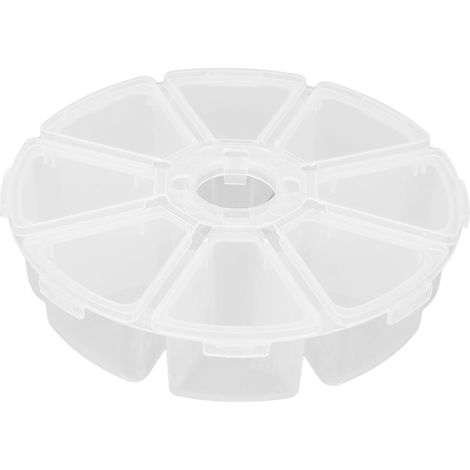 Boîte de rangement ronde transparente 8 compartiments en plastique pour perles, bijoux, loisirs créatifs DIY et accessoires de nail art (1/5)