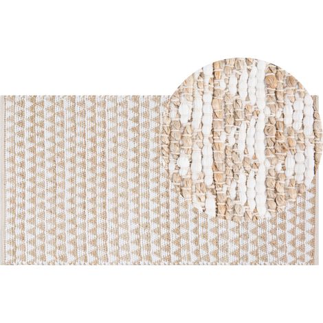 Alfombra beige mezcla de yute y algodón 80 x 150 cm patrón geométrico tejida a mano Tunceli
