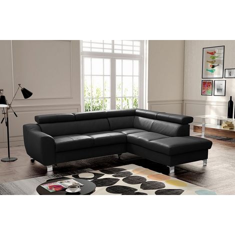 Canapé d'angle convertible en cuir italien de luxe 5 places ASTRID, noir, angle droit (1/5)