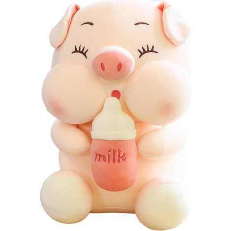 Cochon mignon avec biberon, peluche douce en tissu, coussin décoratif pour canapé, animal en peluche pour décoration intérieure, cadeau d'anniversaire original. (1/5)