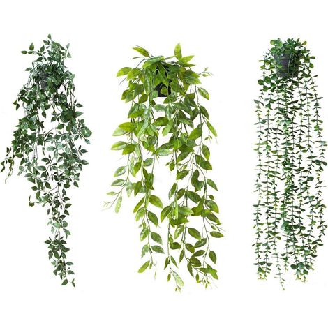 Ensemble de plantes artificielles à suspendre – Fausses plantes sans entretien – Design naturel et utilisation résistante aux intempéries – 3 pièces – Pour intérieur et extérieur Vert (1/5)
