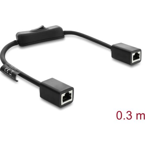Delock Cable RJ45 hembra-hembra con interruptor Cat.6 F/UTP, 0,3 m â negro