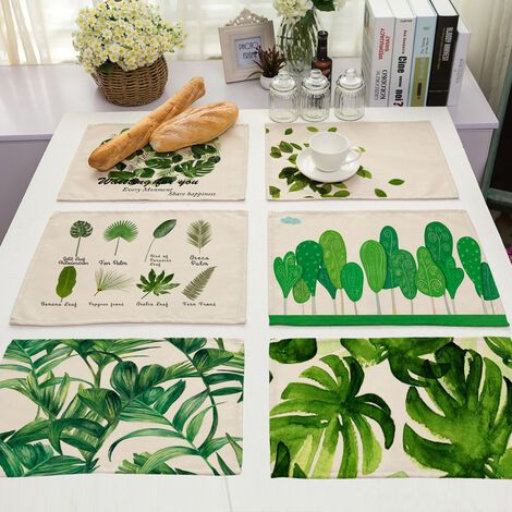 ZOLGINAH Lot de 4 Sets de Table Occidentaux Imperméables et Résistants à l'Huile de Plantes Vertes（Style 2） (1/5)
