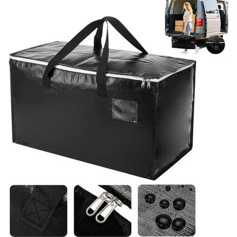 Grands sacs de rangement - 69 x 38 cm - pour vêtements, voyages - Sacs de déménagement - Sacs de rangement - Sac de déménagement robuste avec fermeture éclair - Grand sac de rangement - Noir déperlant (1/5)