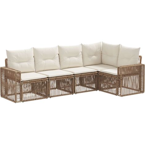 Gartensofa-set 5 pcs Beige und Cremeweiß Poly-Rattan vidaXL