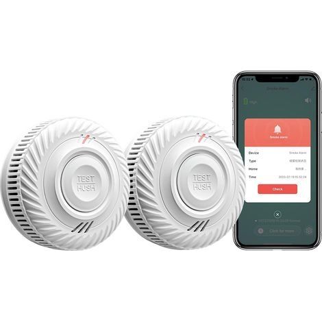 Détecteur de fumée Intelligent, détecteur de fumée Wi-FI avec capteur photoélectrique, détecteur d'incendie Conforme à EN14604, Compatible avec Tuya/Smart Life APP, 10 Ans Batterie 2-Pack (1/5)
