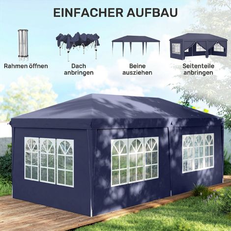 Pavillon pliant 6 x 3 m, panneaux latéraux amovibles, grandes fenêtres, portes zippées, structure en acier, bleu (1/4)