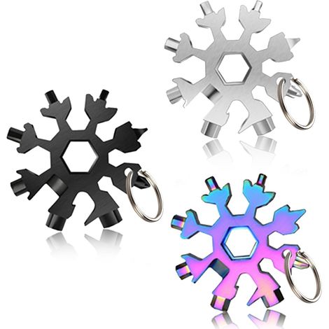 herramientas multiusos con forma de copo de nieve, herramientas manuales portátiles de acero inoxidable, llave de acero para copos de nieve, para acampar al aire libre, aventura y uso diario (3 unidad (1/5)