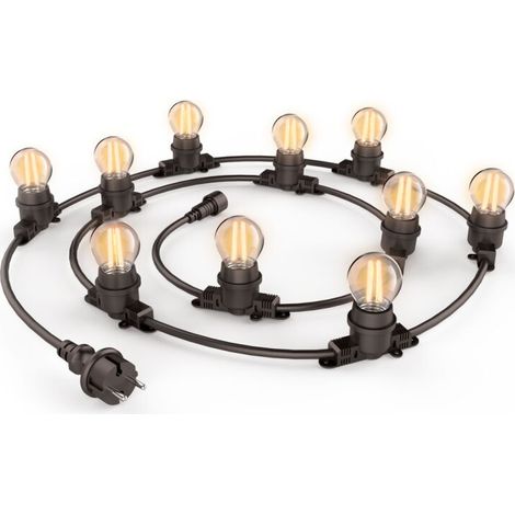AMXCNOY 5 m ausziehbare schwarze LED-Lichterkette mit 10 Vintage-E27-Fassungen – IP44 wasserdicht für den Außenbereich – 1800 K warmweiß – Modell GRL5230VBP45F (1/5)