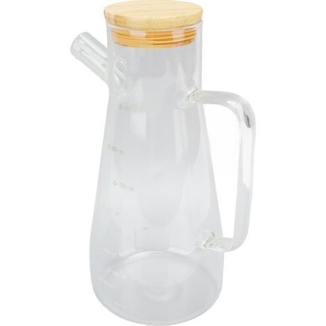 Bouteille d'huile en verre borosilicate 900ML avec bec verseur, graduations claires, poignée ergonomique, antirouille et transparente pour vinaigre et condiments de cuisine (1/5)