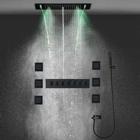 Ciel de pluie led thermostatique hydro massant noir, Lisbonne (1/5)