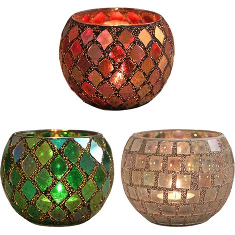 Bougeoir en mosaïque de verre à faire soi-même, coupelle pour bougie parfumée, pot pour plantes succulentes, porte-stylo - Intérieur en verre rouge chaud, feuille de verre extérieure (1/5)