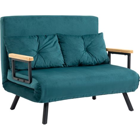 Canapé convertible 2 places 2 coussins CLUNY bleu canard