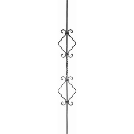 Barreau semi torsadé avec double motif volutes - Hauteur 900mm Largeur 170mm carré de 12mm - Fer forgé - À souder - DECO FER FORGE