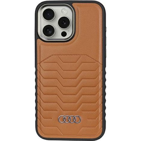Étui rigide marron Audi en similicuir MagSafe pour iPhone 15 Pro 6,1 pouces AU-TPUPCMIP15P-GT/D3-BN