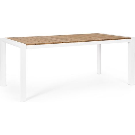 Tavolo Cameron con struttura in alluminio, piano in teak -Bianco (1/4)