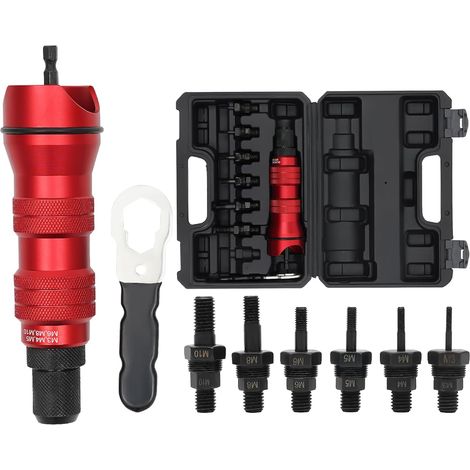 Nietmutternaufsatz, Nietmuttern Adapter Kit Gewinde Nietmutter Pistolen Werkzeugsatz mit M3, M4, M5, M6, M8, M10, 6 Art Dorne, Nietgerät Nietaufsatz Nietmuttern Aufsatz für Bohrmaschine (1/5)