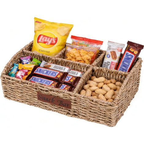 Panier de rangement avec 3 compartiments - Panier de rangement trapézoïdal en jonc de mer pour collations, bonbons et boissons, boîte à goûter polyvalente pour cuisine, salon ou garde-manger (1/5)