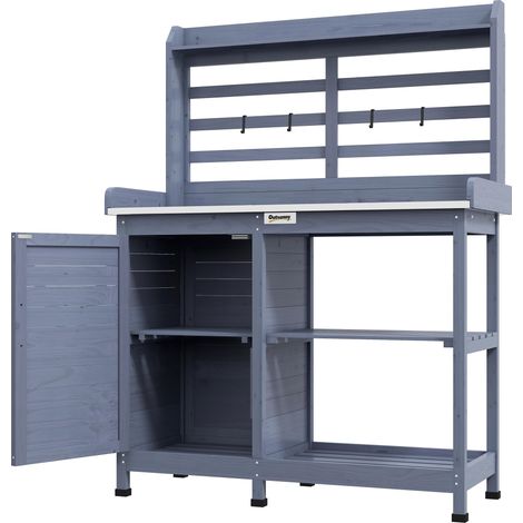 Table de jardin avec compartiment de rangement, plateau en aluminium, espace de rangement, 112 x 47 x 146 cm, grise (1/5)