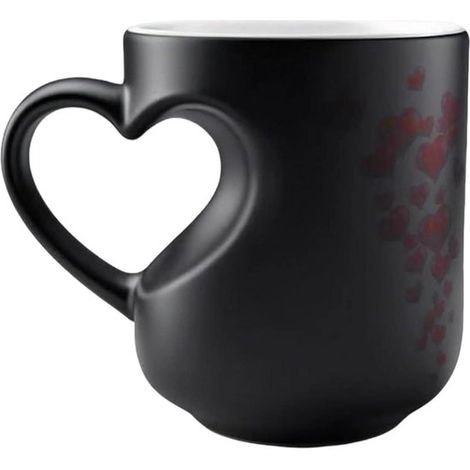 Taza, Taza de café termosensible, perfecta como regalo romántico de San Valentín para parejas, color negro (1/5)