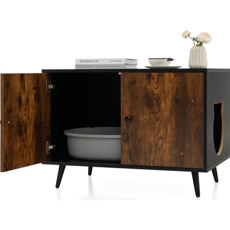 Costway – Maison de toilette pour chat double portes – Meuble cache litière en bois MDF avec pieds en métal – Dimensions 80x50x57cm – Design industriel