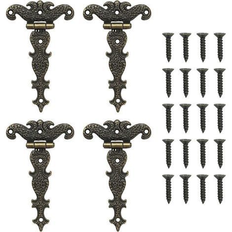 4 Pack Retro T Hinges with Screws for Cabinets, Windows, Wooden Cases, Barn Doors, Shed Doors (1/4)
