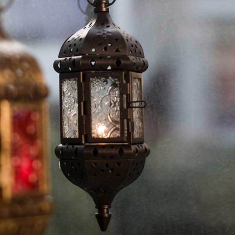 Lanterne Marocaine Suspendue Vintage - Support Bougies Métal Ajouré pour Mariage - Chandelier Rétro