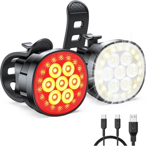 Bike Light, 8+12 Modes Bike Lighting Set, Ultra Bright Front and Rear Headlight for Cycling, USB Rechargeable, Powerful IP65 Waterproof LED Bike Light, Easy to Install Navigation Lights