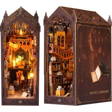 Kit de book nook à faire soi-même, maison miniature avec lumières LED et meubles, puzzle 3D en bois, serre-livres en bois, maisons de poupée miniature, kit de maison miniature, book nook (1/5)